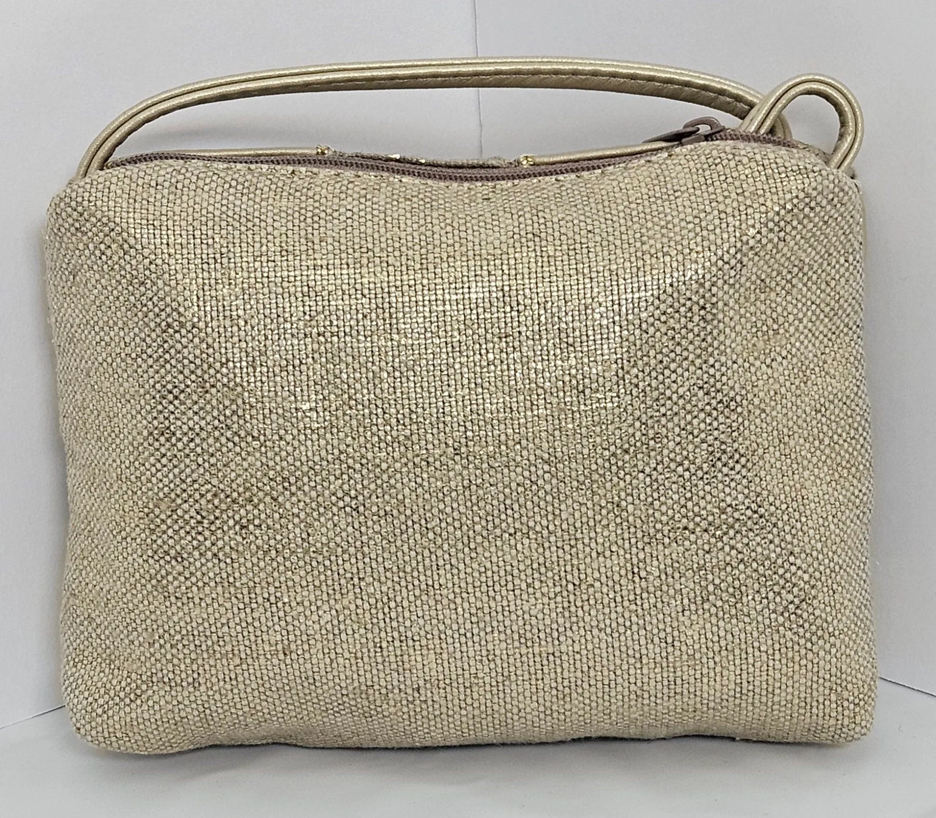 Champagne Genuine Leather with natural Fabric ZigZag stitch Travel bag! #TR301CP Handbag for women,girls,gift for her,Made in USA