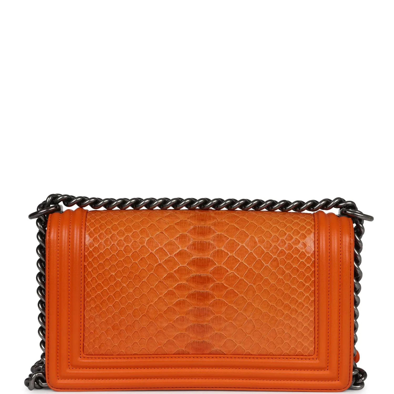 Chanel Medium Boy Bag Orange Python Aged Ruthenium Hardware