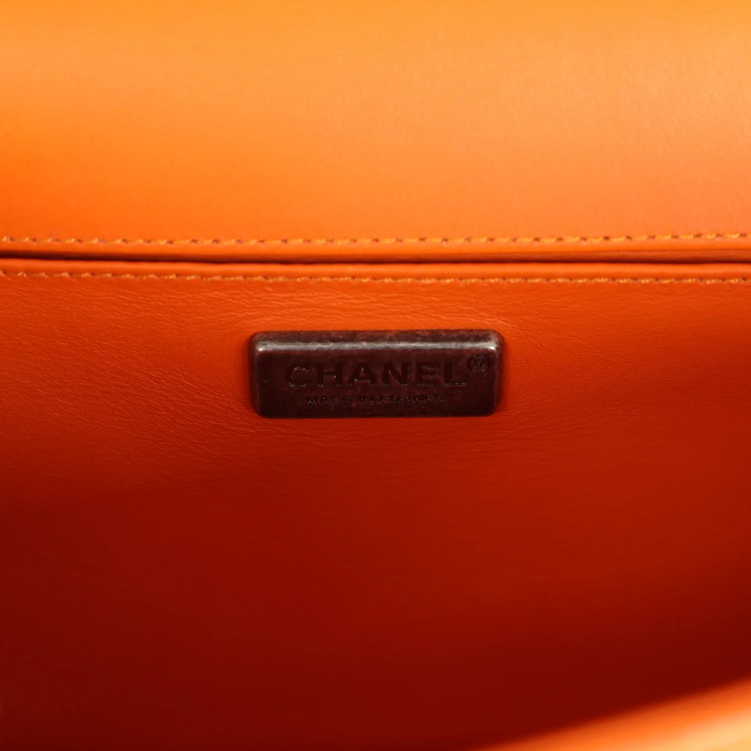 Chanel Medium Boy Bag Orange Python Aged Ruthenium Hardware