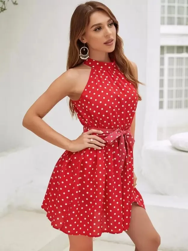 Charming Red Polka Flare Dress