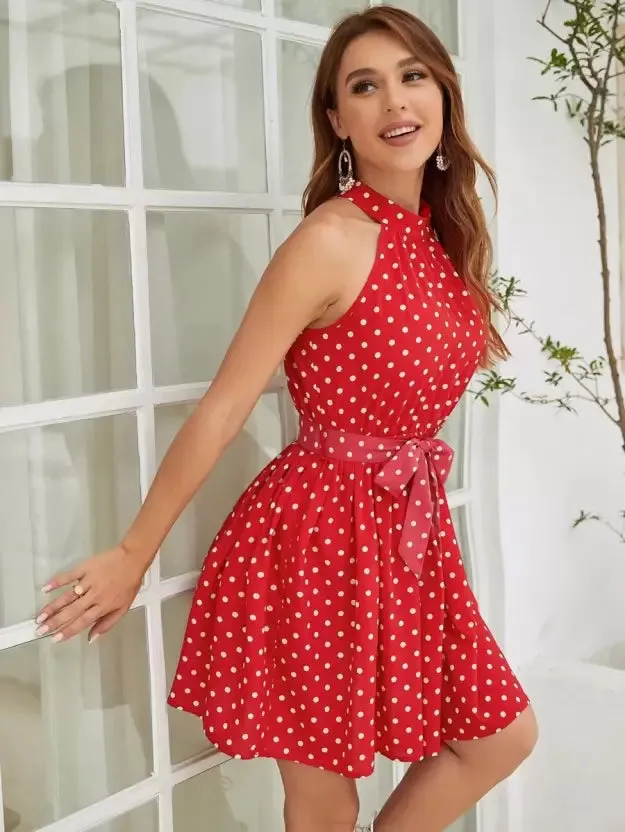Charming Red Polka Flare Dress