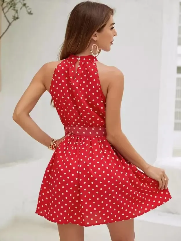 Charming Red Polka Flare Dress