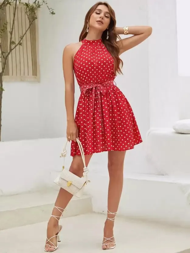 Charming Red Polka Flare Dress