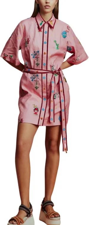 CHARTOU Women's Button Shirt Dress Floral Short Sleeve Lapel Collar Tie Knot Linen A Line Dress with Pockets