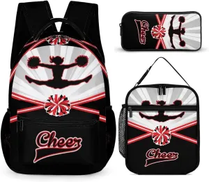 Cheerleading Backpack with Lunch Box & Pencil Case, 16 Inch Cute Cheer Themed Bookbag, Adjustable Lightweight Large Capacity, Colorful Daily Casual Backpacks Set with Lunch Bag