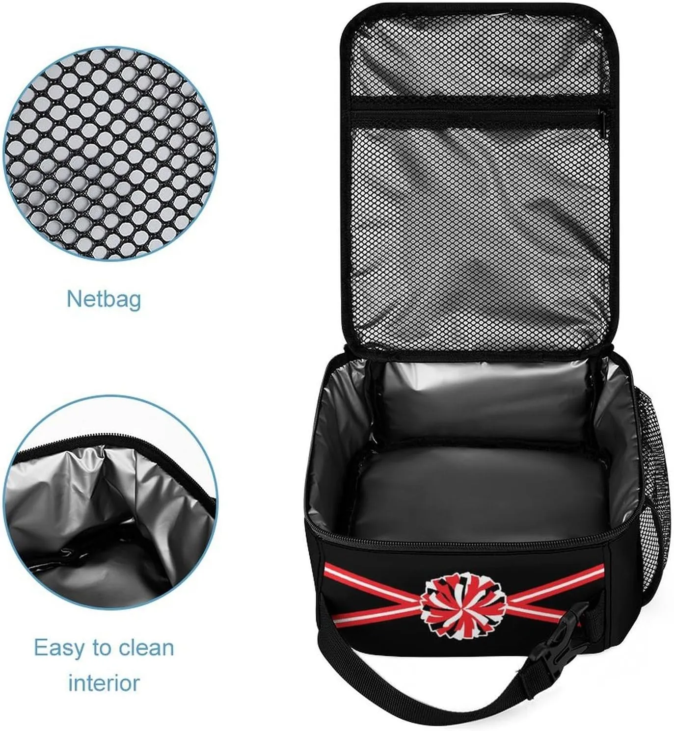Cheerleading Backpack with Lunch Box & Pencil Case, 16 Inch Cute Cheer Themed Bookbag, Adjustable Lightweight Large Capacity, Colorful Daily Casual Backpacks Set with Lunch Bag