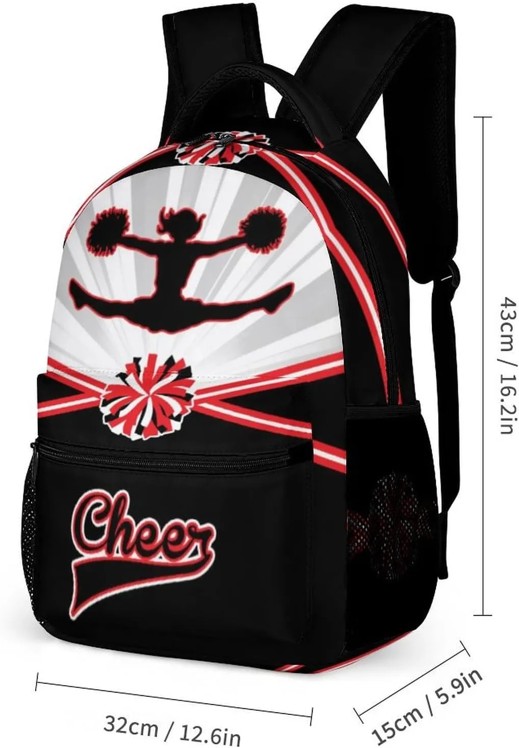 Cheerleading Backpack with Lunch Box & Pencil Case, 16 Inch Cute Cheer Themed Bookbag, Adjustable Lightweight Large Capacity, Colorful Daily Casual Backpacks Set with Lunch Bag