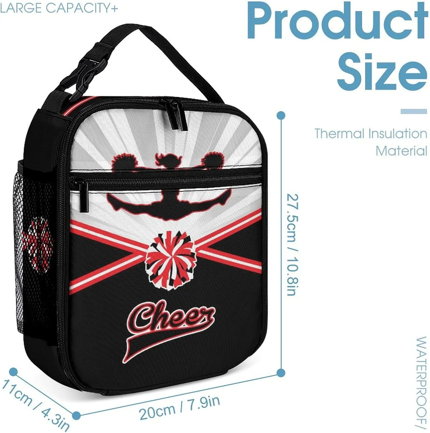 Cheerleading Backpack with Lunch Box & Pencil Case, 16 Inch Cute Cheer Themed Bookbag, Adjustable Lightweight Large Capacity, Colorful Daily Casual Backpacks Set with Lunch Bag