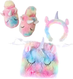Chic Unicorn Costume for Girls Slippers Headwear Drawstring Bag Set for Parties