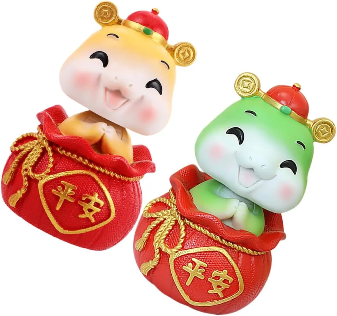 CHILDWEET 2pcs Cute Mini Snake Figurines Resin Bobblehead Statues Zodiac Year Decor for Lunar Year Interactive Car Ornaments