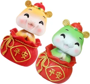 CHILDWEET 2pcs Cute Mini Snake Figurines Resin Bobblehead Statues Zodiac Year Decor for Lunar Year Interactive Car Ornaments