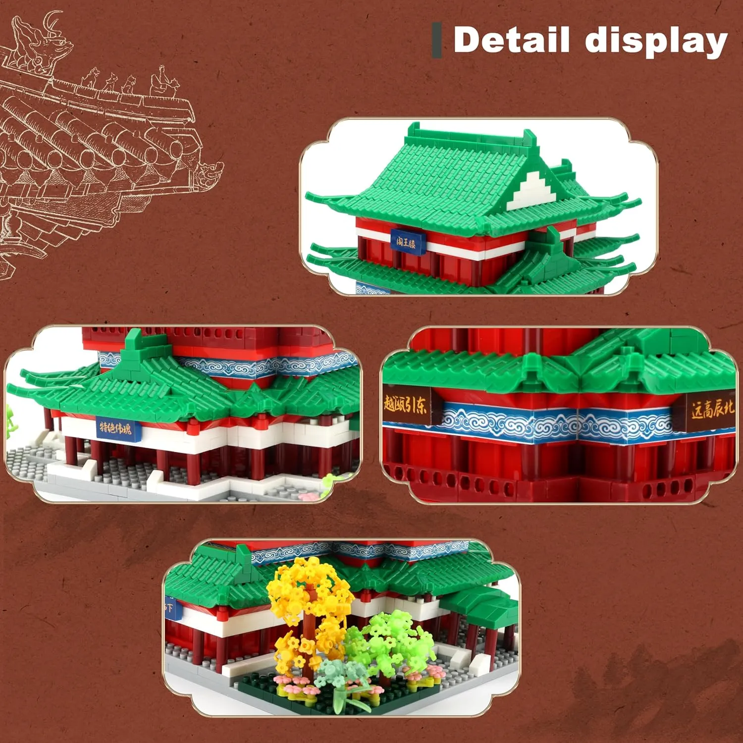Chinese Ancient Architecture Micro Building Blocks Set in Asian- Tengwang Pavilion Model Kit Toy Gift for Adults and Kids Ages of 14  2536 PCS