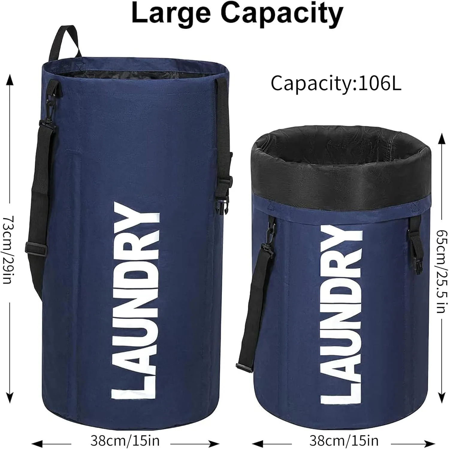 Chrislley 106L Extra Large Laundry Hamper with Drawstring Dorm Room Backpack Laundry Bag Collapsible Laundry Basket for College Students Travel Day Trip（Dark Blue）