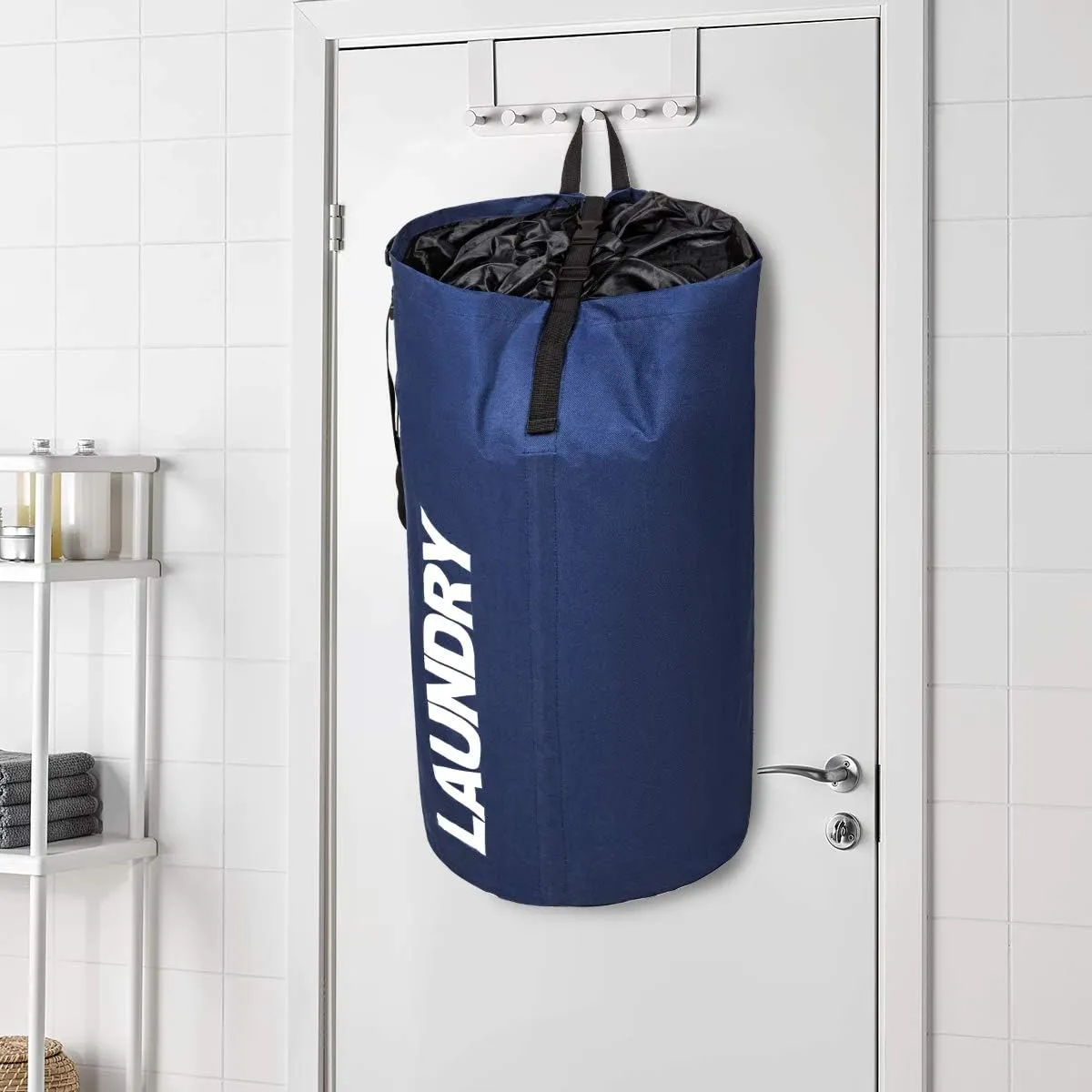 Chrislley 106L Extra Large Laundry Hamper with Drawstring Dorm Room Backpack Laundry Bag Collapsible Laundry Basket for College Students Travel Day Trip（Dark Blue）
