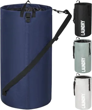 Chrislley 106L Extra Large Laundry Hamper with Drawstring Dorm Room Backpack Laundry Bag Collapsible Laundry Basket for College Students Travel Day Trip（Dark Blue）
