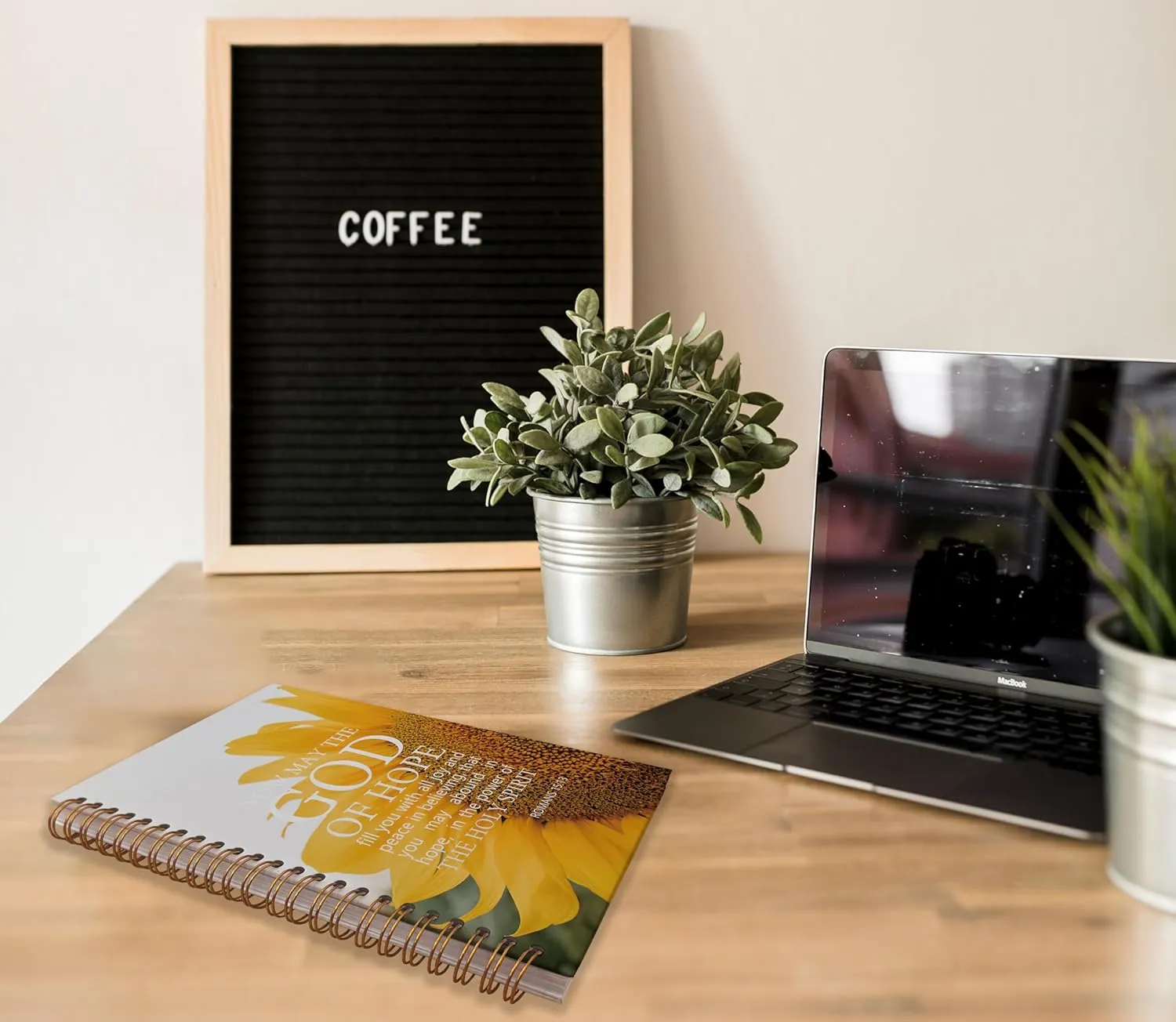 Christian Sunflower Notebook Journal, Bible Journaling Notebook, Gratitude Prayer Journal Notebook, Inspirational Christian Gifts for Women, Romans 15:13, Spiral Bound 5.5x8.3