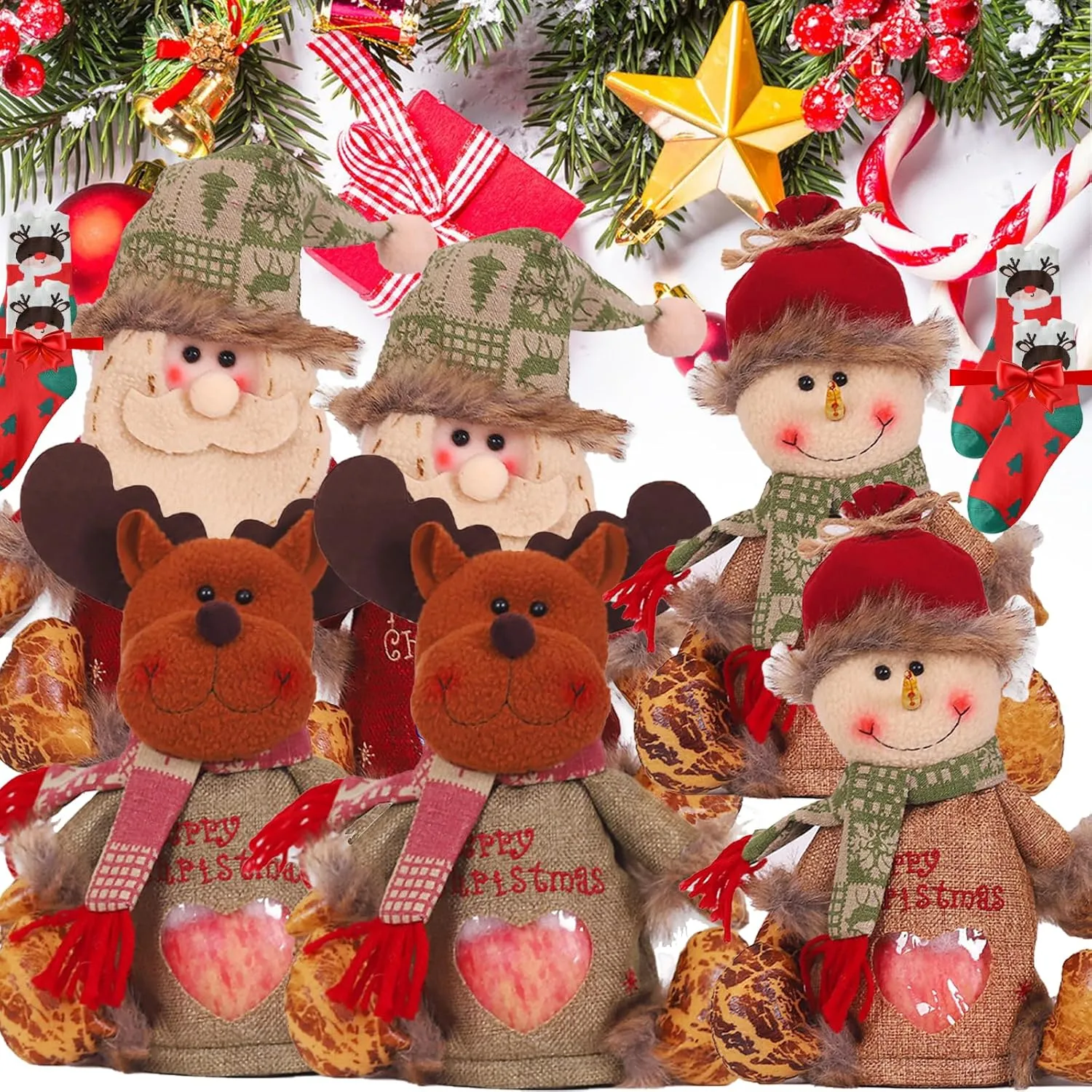 Christmas Gift Bags Zipper Design,Christmas Gift Doll Bag, Christma Candy Bag,Small Gift Bags for Party and Festival (6pcs)