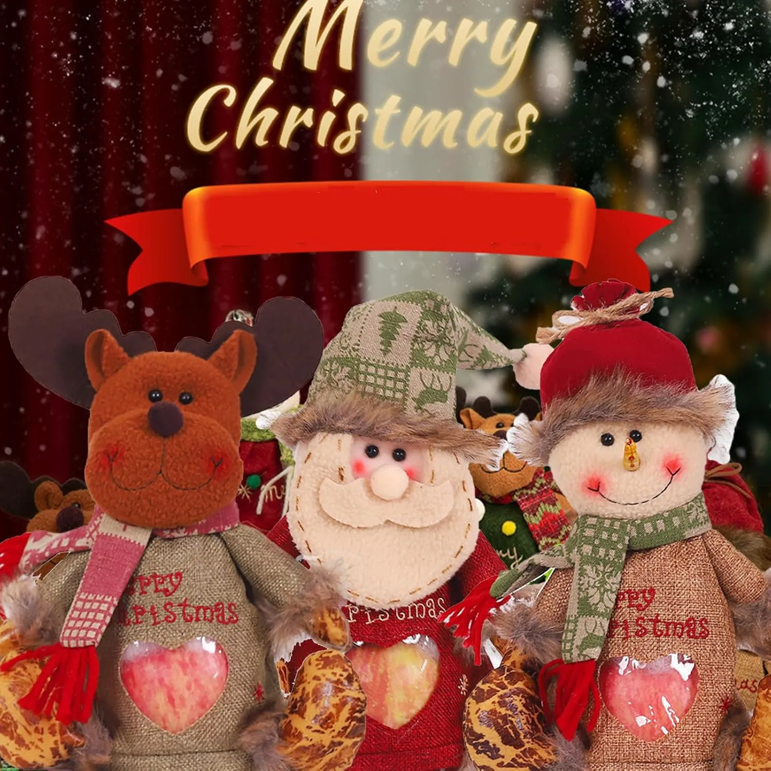 Christmas Gift Bags Zipper Design,Christmas Gift Doll Bag, Christma Candy Bag,Small Gift Bags for Party and Festival (6pcs)