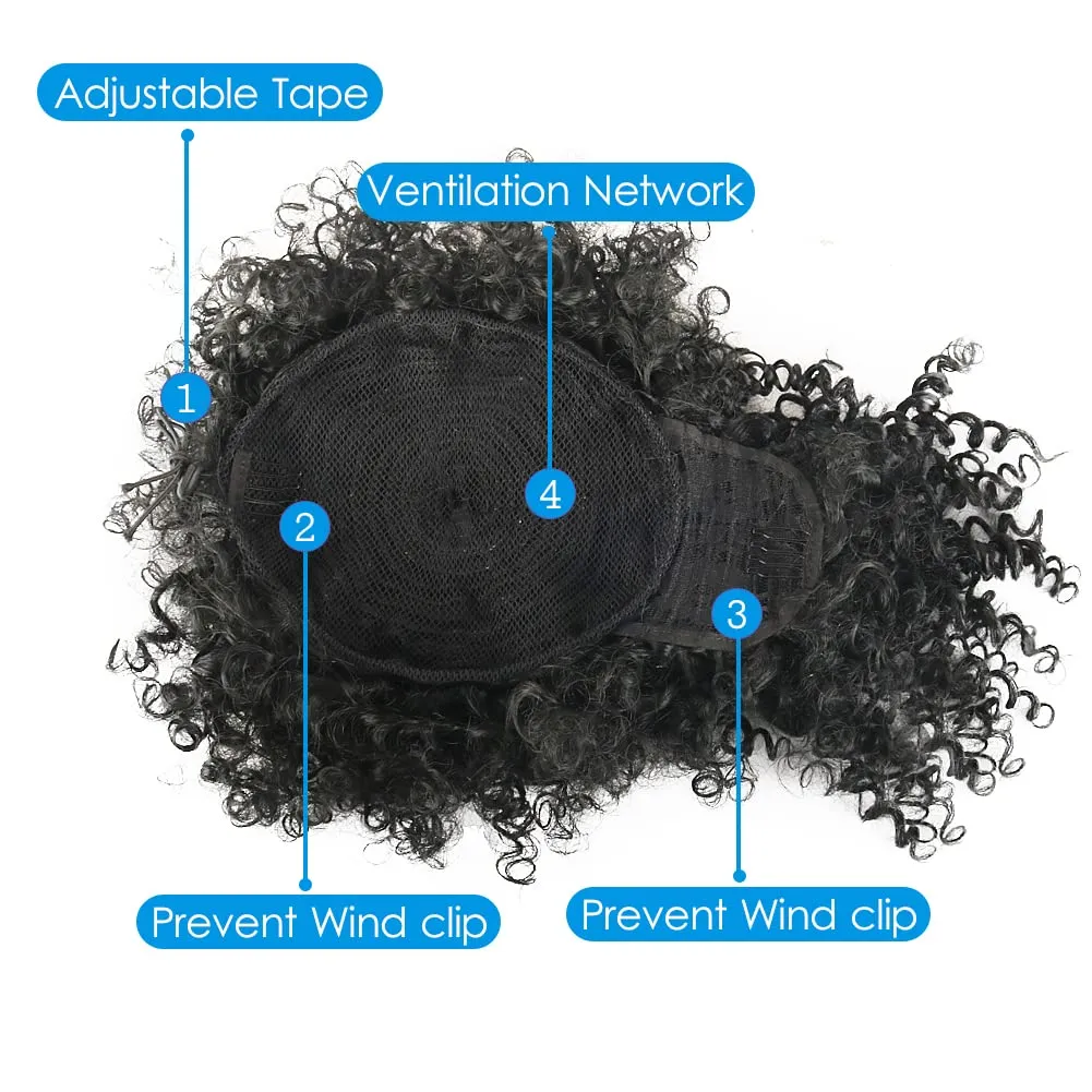 CINHOO Afro High Puff Hair Bun Ponytail Drawstring With Bangs Synthetic Short Kinkys Curly Pineapple Pony Tail Clip in on Wrap Updo Hair Extensions for African American Women (Black)