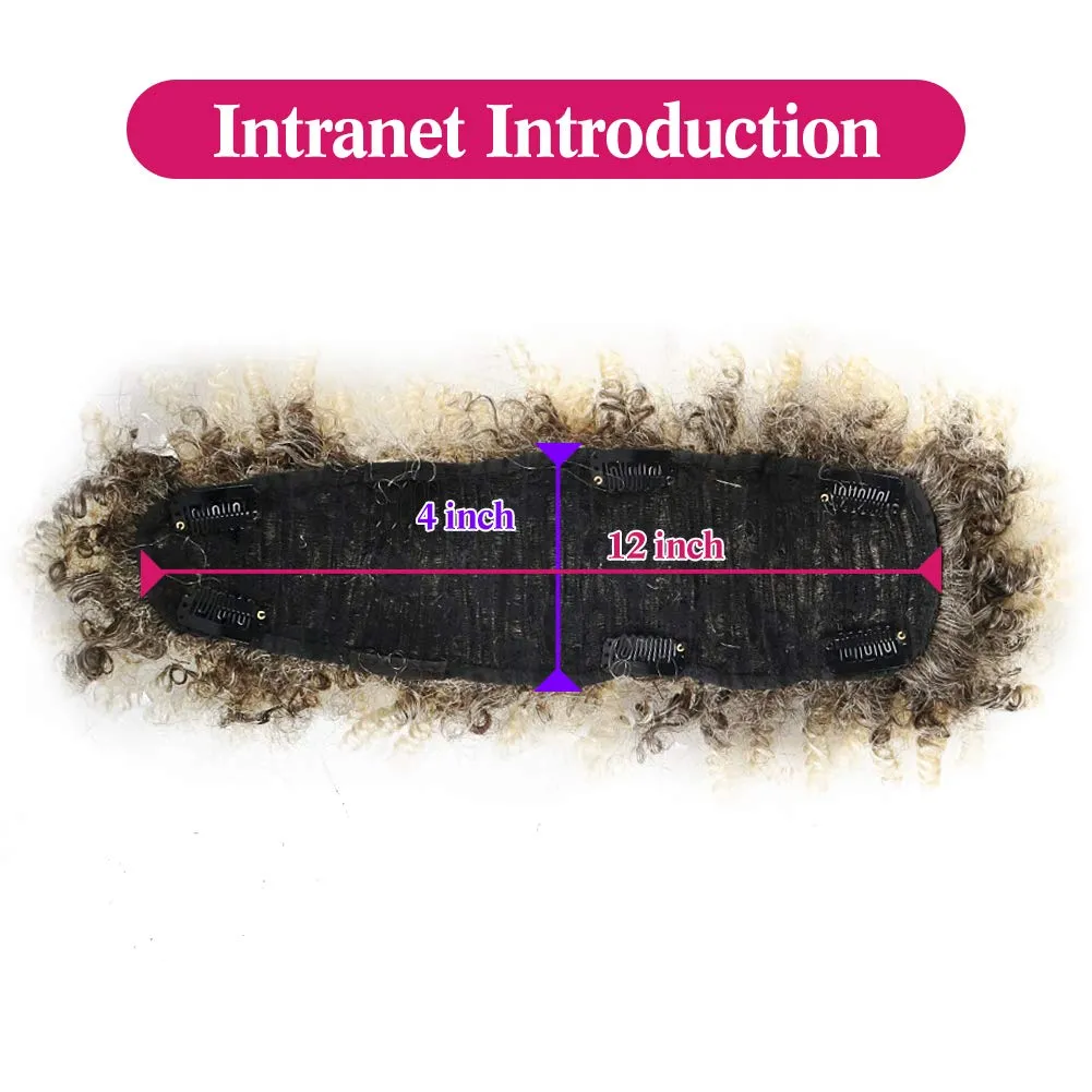 CINHOO Brown Highlights Mohawk Wig Jerry Curls High Puff Hair Bun Ponytail Drawstring With Bangs Synthetic blonde Fauxhawks Kinkys Curly Ponytail Clip in on Wrap Updo Hair Extensions for Women(T4/613)