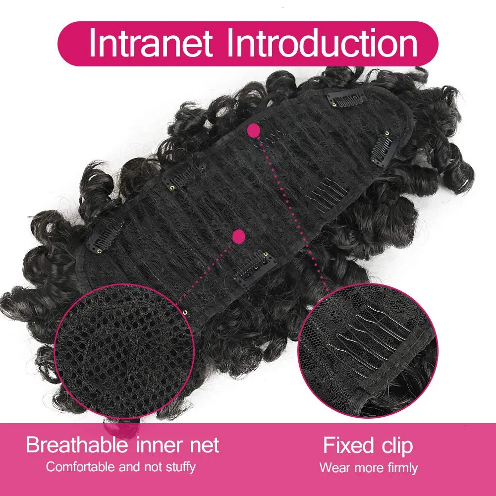 CINHOO Deep Curly Black Mohawk Ponytail Wigs for Black Women,Afro Puff with Bangs Faux Mohawk Hair Piece Black Women Natural Black Clip in Mohawk Hair Wigs for Woman with 6 Clips (1B#)