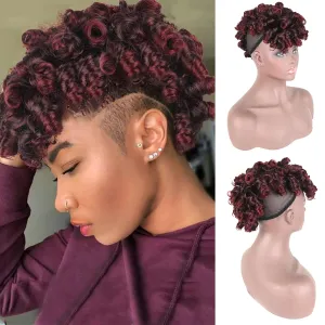 CINHOO Deep Curly Mohawk Wigs for Black Women Red Mohawk Wig,Afro Puff with Bangs Mohawk Ponytail Extension for Black Women Curly Mohawk Hair Piece Clip in Faux Hawks Wigs for Women (1B/Bug)