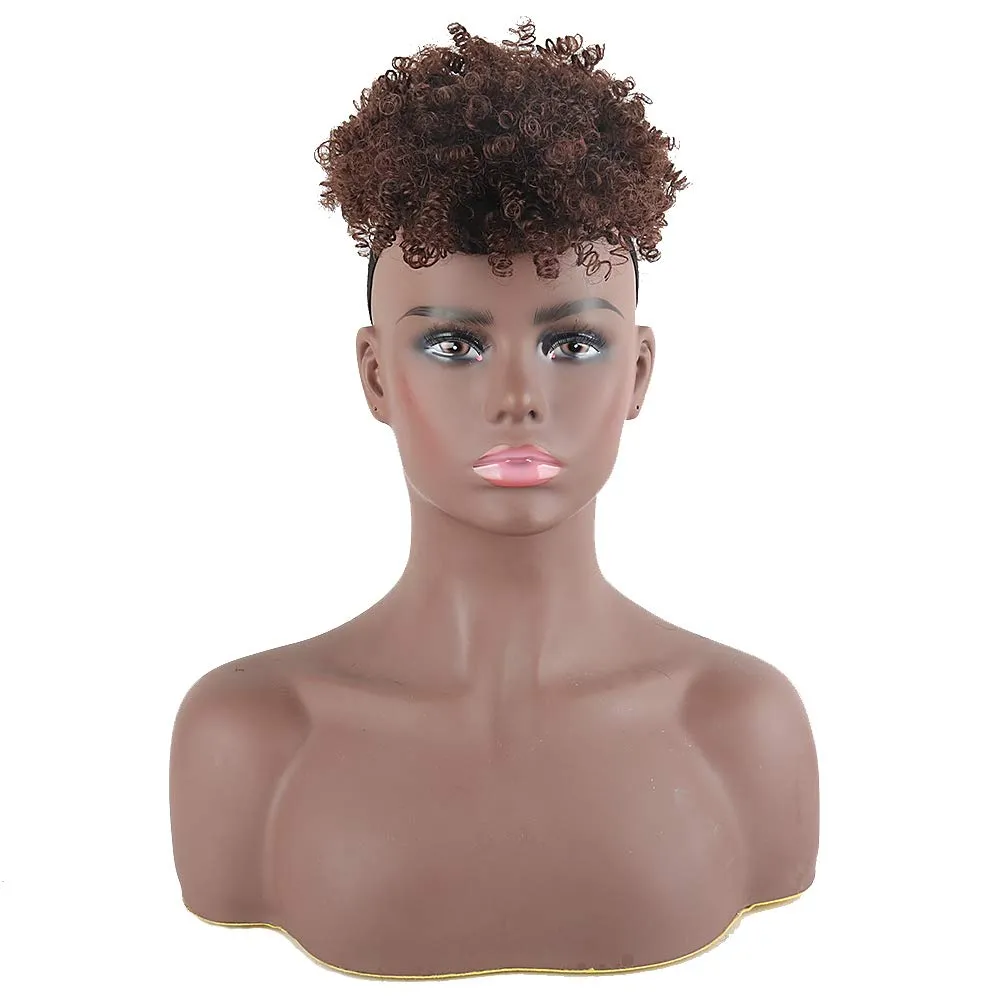 CINHOO Jerry Curls Mohawk High Puff Hair Bun Ponytail Drawstring With Bangs Synthetic Fauxhawks Afro High Puff Kinkys Curly Pony Tail Clip in on Wrap Updo Hair Extensions for Women (1B/33)
