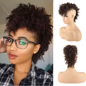 CINHOO Jerry Curls Mohawk High Puff Hair Bun Ponytail Drawstring With Bangs Synthetic Fauxhawks Afro High Puff Kinkys Curly Pony Tail Clip in on Wrap Updo Hair Extensions for Women (1B/33)