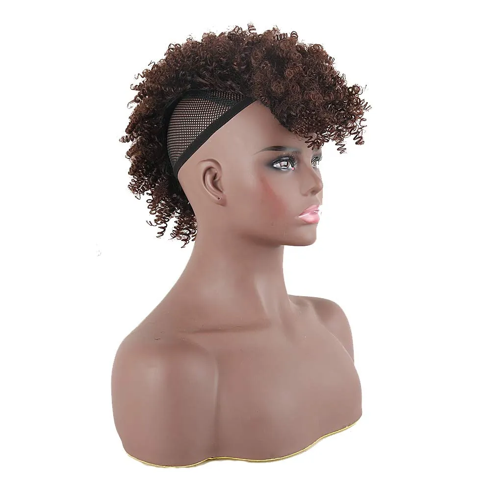 CINHOO Jerry Curls Mohawk High Puff Hair Bun Ponytail Drawstring With Bangs Synthetic Fauxhawks Afro High Puff Kinkys Curly Pony Tail Clip in on Wrap Updo Hair Extensions for Women (1B/33)