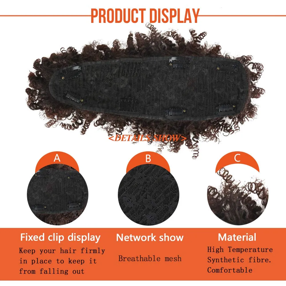 CINHOO Jerry Curls Mohawk High Puff Hair Bun Ponytail Drawstring With Bangs Synthetic Fauxhawks Afro High Puff Kinkys Curly Pony Tail Clip in on Wrap Updo Hair Extensions for Women (1B/33)