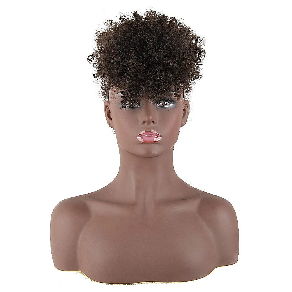 CINHOO Jerry Curls Mohawk High Puff Hair Bun Ponytail Drawstring With Bangs Synthetic Fauxhawks Afro High Puff Kinkys Curly Pony Tail Clip in on Wrap Updo Hair Extensions for Women (4#)