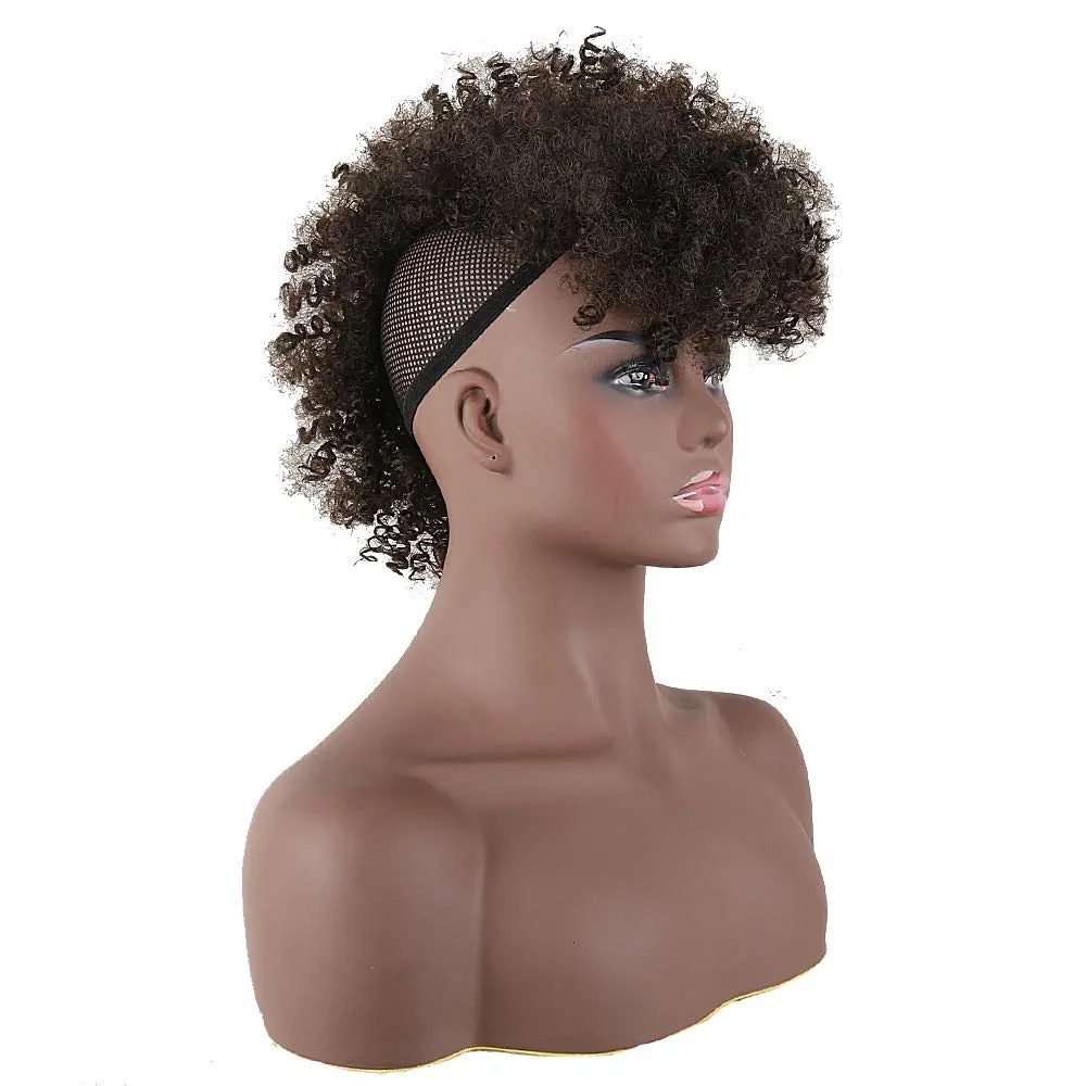 CINHOO Jerry Curls Mohawk High Puff Hair Bun Ponytail Drawstring With Bangs Synthetic Fauxhawks Afro High Puff Kinkys Curly Pony Tail Clip in on Wrap Updo Hair Extensions for Women (4#)