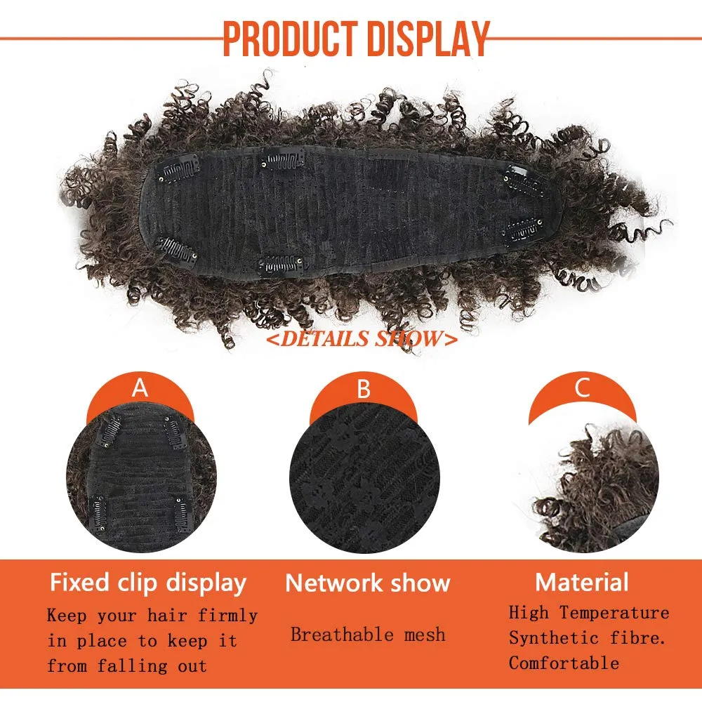 CINHOO Jerry Curls Mohawk High Puff Hair Bun Ponytail Drawstring With Bangs Synthetic Fauxhawks Afro High Puff Kinkys Curly Pony Tail Clip in on Wrap Updo Hair Extensions for Women (4#)