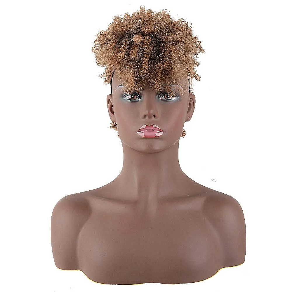 CINHOO Jerry Curls Mohawk High Puff Hair Bun Ponytail Drawstring With Bangs Synthetic Fauxhawks Afro High Puff Kinkys Curly Pony Tail Clip in on Wrap Updo Hair Extensions for Women (T1B/27)
