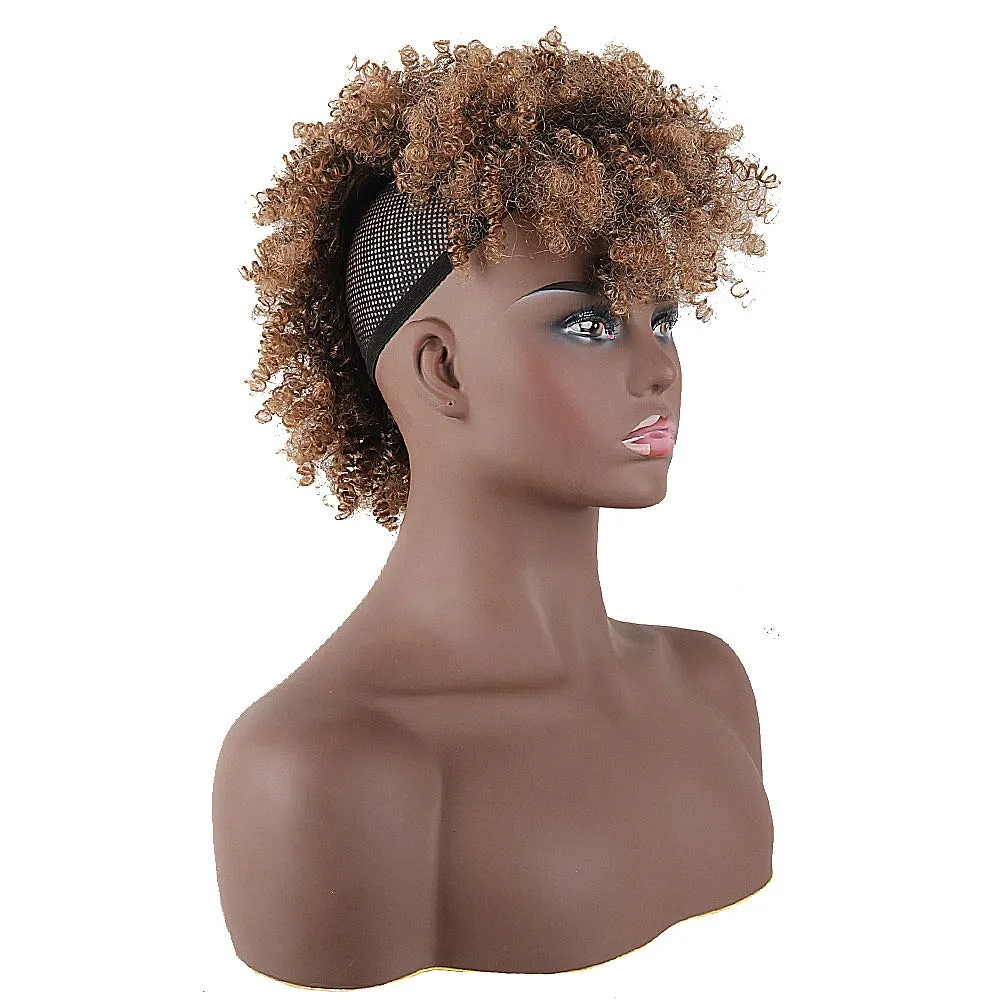 CINHOO Jerry Curls Mohawk High Puff Hair Bun Ponytail Drawstring With Bangs Synthetic Fauxhawks Afro High Puff Kinkys Curly Pony Tail Clip in on Wrap Updo Hair Extensions for Women (T1B/27)