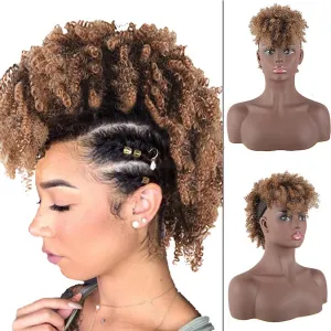 CINHOO Jerry Curls Mohawk High Puff Hair Bun Ponytail Drawstring With Bangs Synthetic Fauxhawks Afro High Puff Kinkys Curly Pony Tail Clip in on Wrap Updo Hair Extensions for Women (T1B/27)