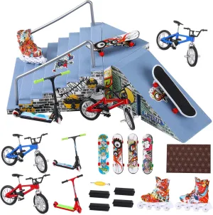 Civaner Fingerboard Skatepark Set 24 Pcs Mini Finger Toy with Finger Skateboards Ramp, Finger Bikes, Finger Scooter, Finger Skates for Skate Lovers Gift