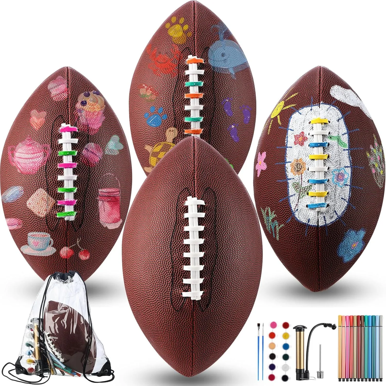 Civaner Paint Your Own Football Kit 11 Inches Color Your Own Football Supplies Ball Gifts Crafts Kit Design Yourself Ball with Color Mark Pen, Paints, Pump, Storage Bag