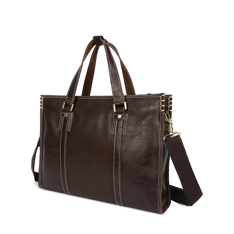 Classic Leather Briefcase - Handmade Dual Strap Design