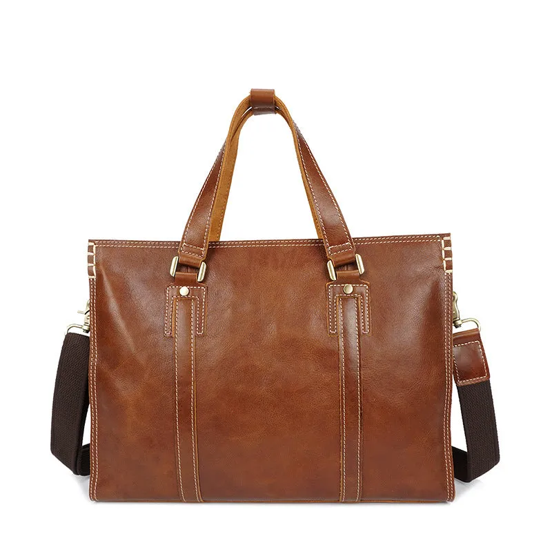 Classic Leather Briefcase - Handmade Dual Strap Design