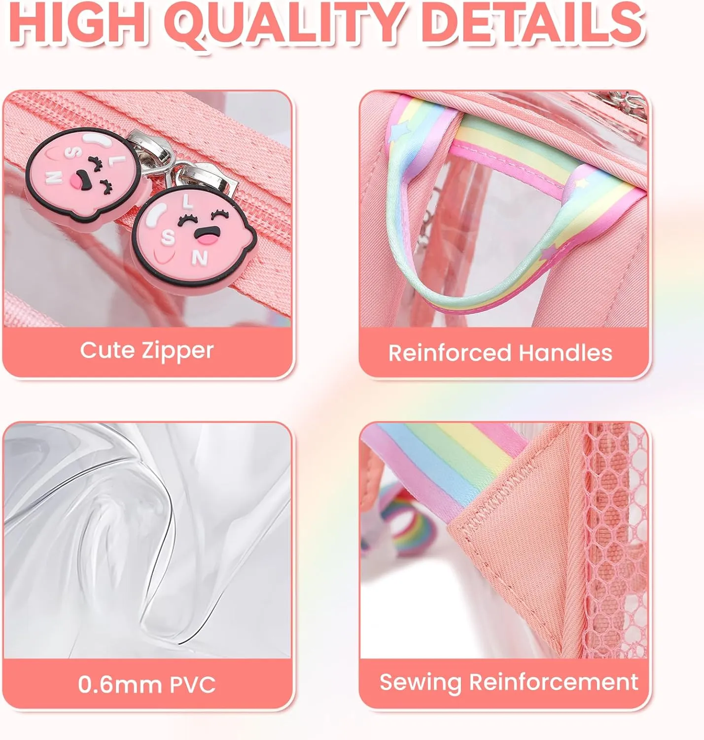 Clear Backpack Heavy Duty,Transparent Backpacks for School,Girls bookbag Stadium Approved,With Keychain(Pink)