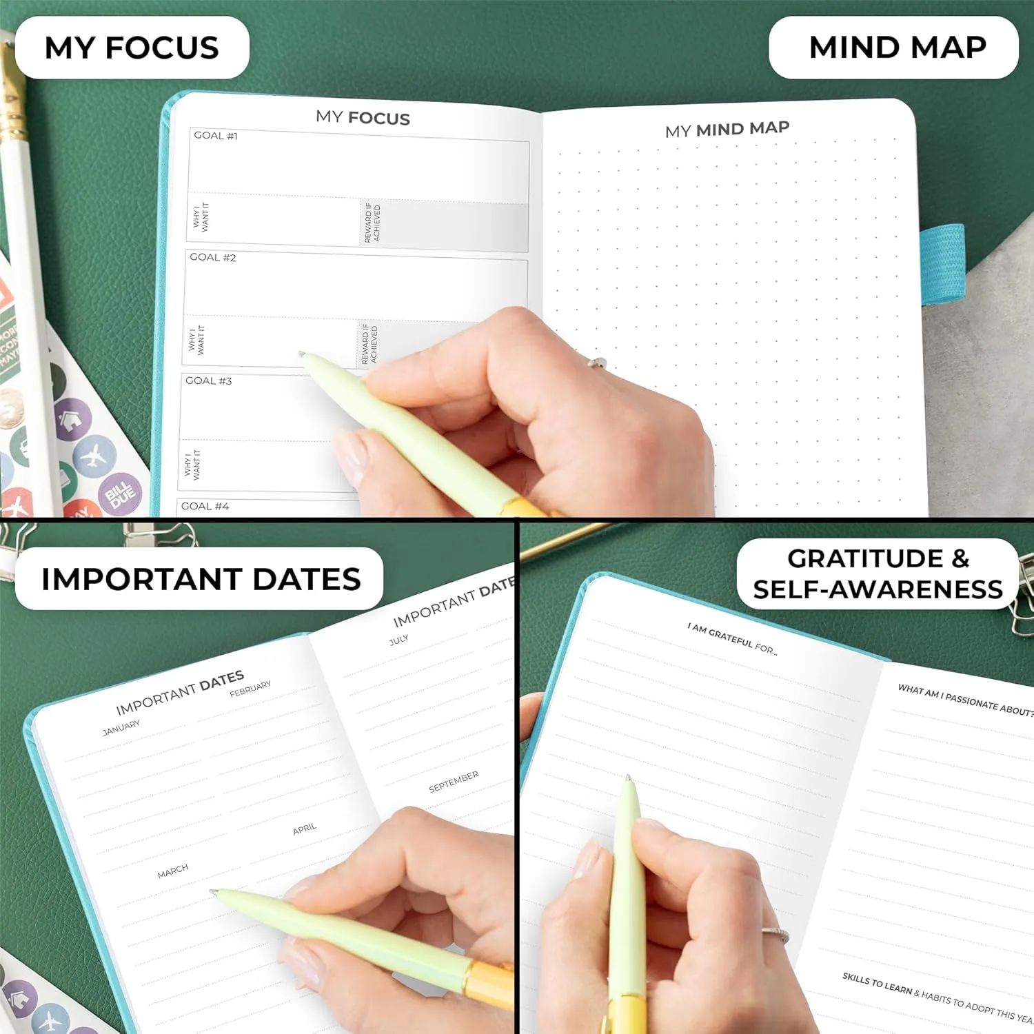 Clever Fox Pocket Planner Weekly – Undated Monthly Goal Planner and Calendar, Mini Planner Perfect for Purse, 3.7x6.7" (Aquamarine)