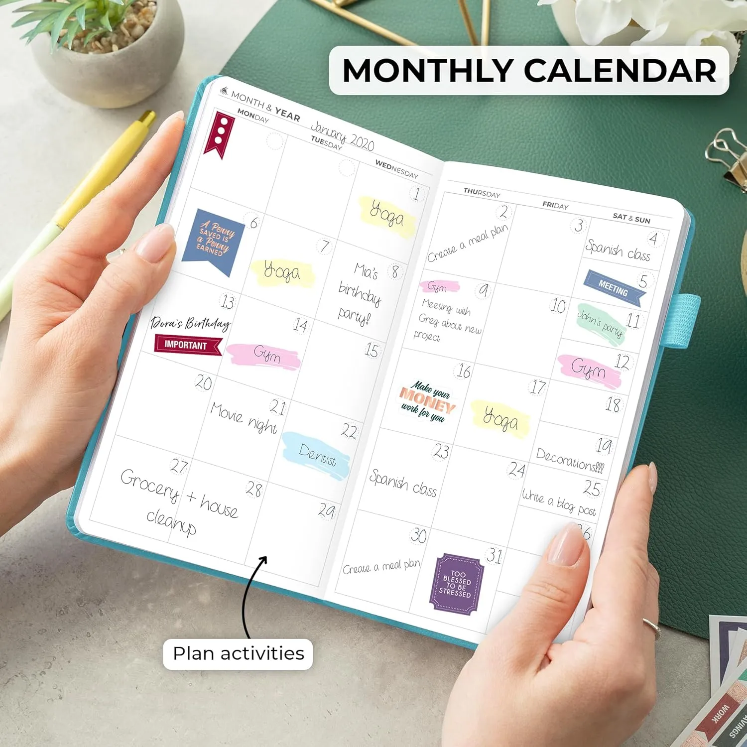 Clever Fox Pocket Planner Weekly – Undated Monthly Goal Planner and Calendar, Mini Planner Perfect for Purse, 3.7x6.7" (Aquamarine)