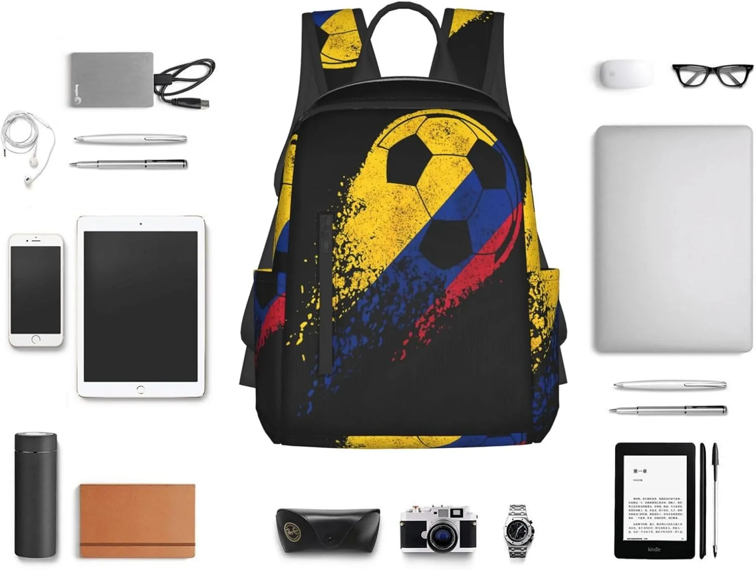 Colombia Soccer Colombian Flag Pride Soccer Player Casual Backpacks Large Capacity Laptop Backpack Sports Fitness Rucksack Travel Carry-On Daypack Work Bag for Outdoor Camping