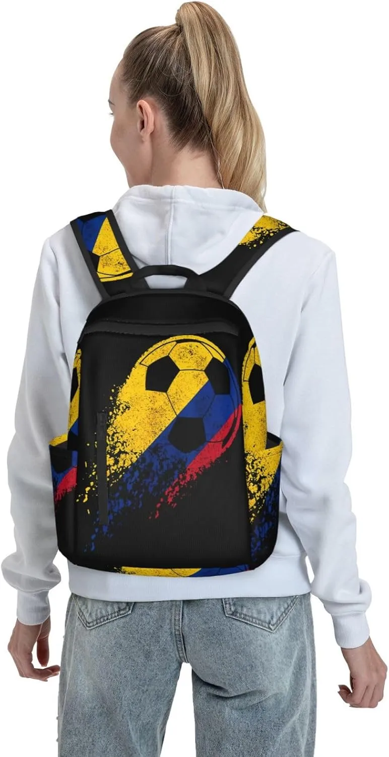 Colombia Soccer Colombian Flag Pride Soccer Player Casual Backpacks Large Capacity Laptop Backpack Sports Fitness Rucksack Travel Carry-On Daypack Work Bag for Outdoor Camping