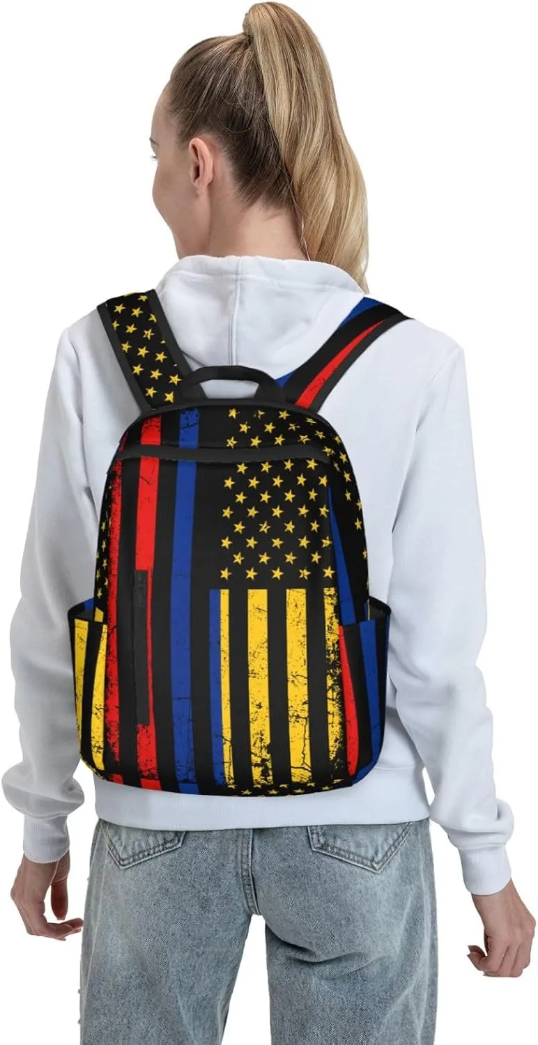 Colombian American Flag Colombia Roots America Casual Backpacks Large Capacity Laptop Backpack Sports Fitness Rucksack Travel Carry-On Daypack Work Bag for Outdoor Camping