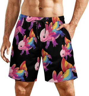 Colorful Axolotl Men's Swim Trunks Quick Dry Board Shorts Swimwear Beach Shorts with Compression Liner