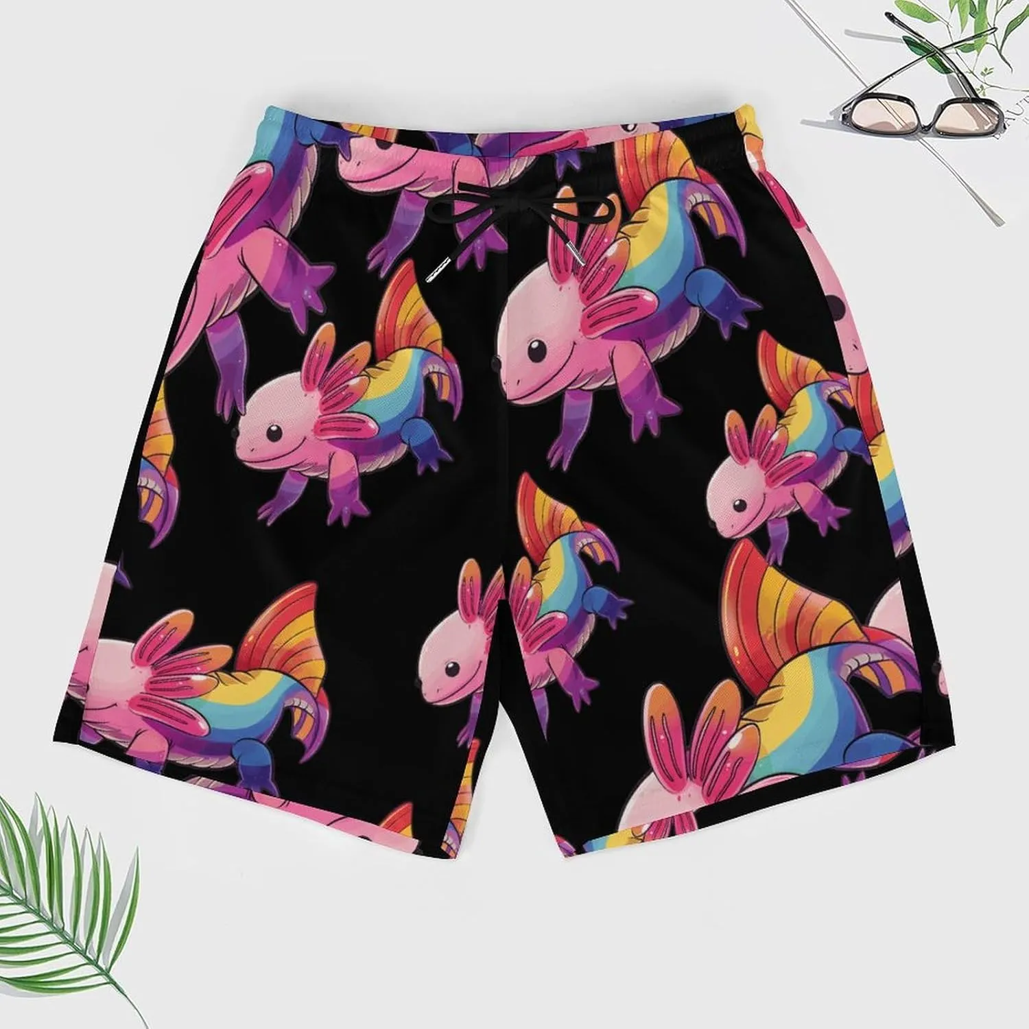 Colorful Axolotl Men's Swim Trunks Quick Dry Board Shorts Swimwear Beach Shorts with Compression Liner