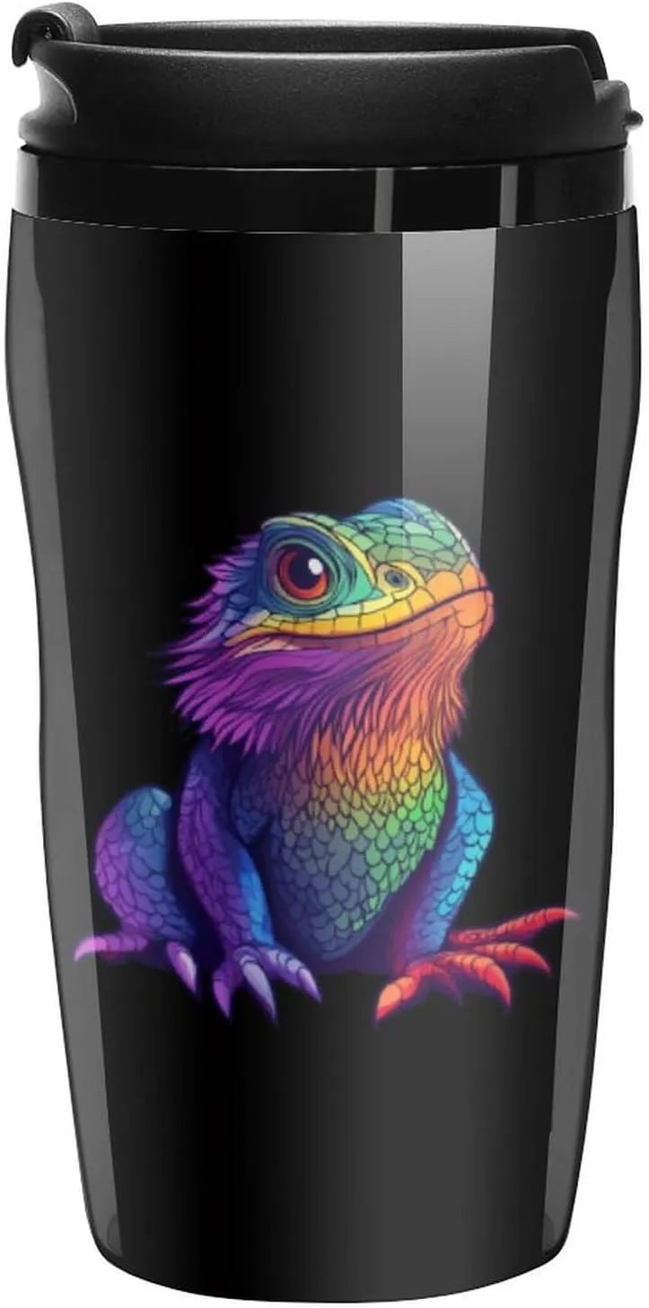 Colorful Bearded Dragon Coffee Mug with Lid Portable Tumbler Water Bottle for Travel Business 250ml