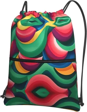 Colorful biological morphology Water-Resistant Zipper Drawstring Backpack for Gym/Yoga/Travel - Lightweight Foldable 15.3x18 Sports Bag w/Multiple Pockets
